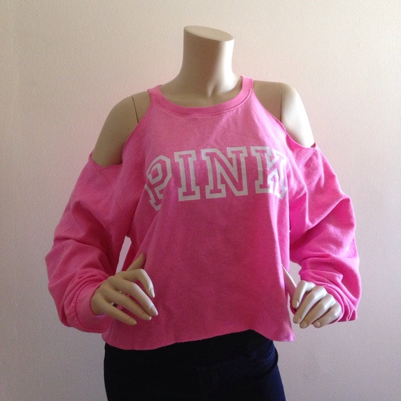 PINK Victoria's Secret Tops - Pink Cold shoulder crop sweatshirt!